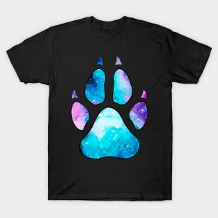 Watercolor Galaxy Wolf Paw Print T-Shirt